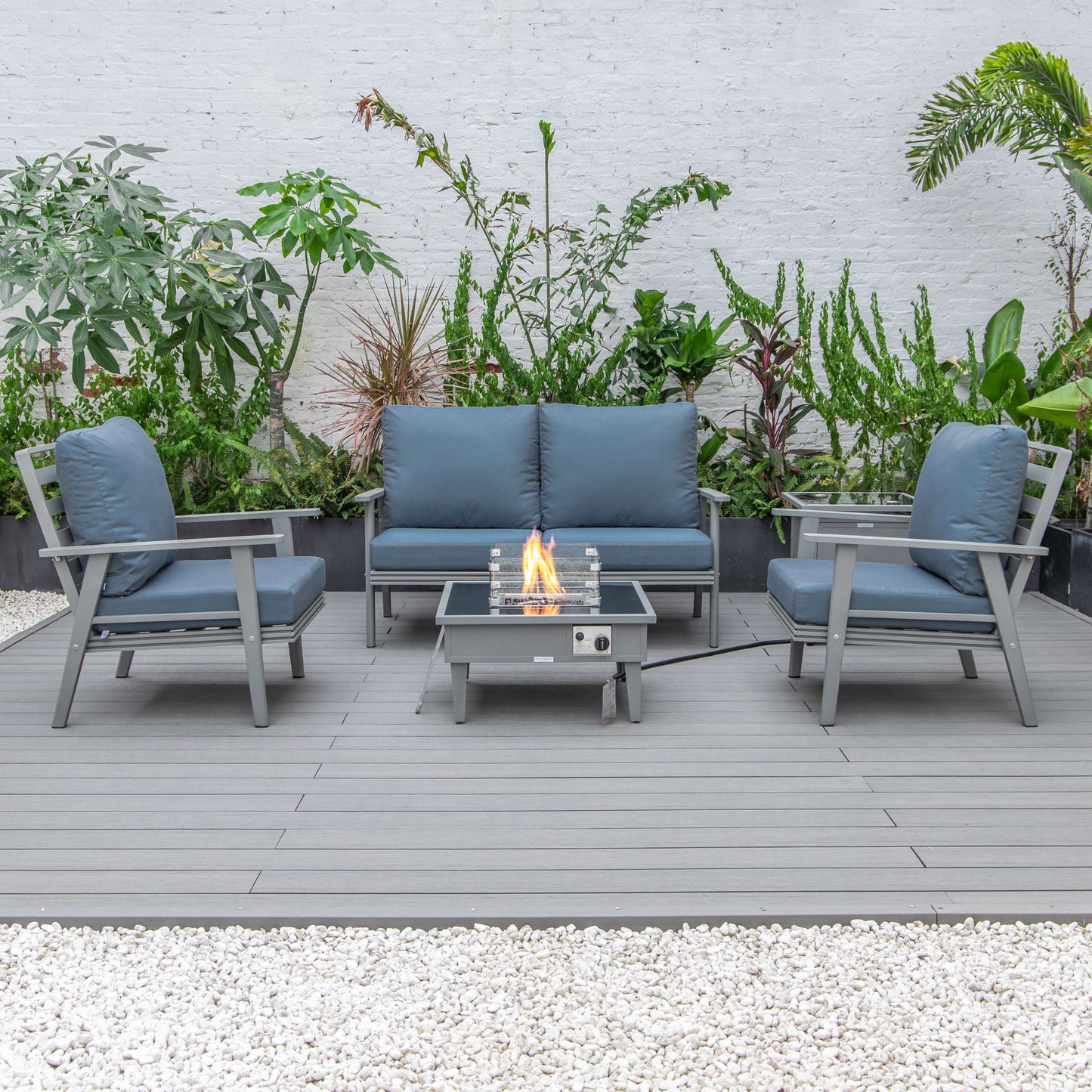 LeisureMod Walbrooke Modern Grey Patio Conversation With Square Fire Pit & Tank Holder | Outdoor Sofas, Loveseats & Sectionals | Modishstore - 24