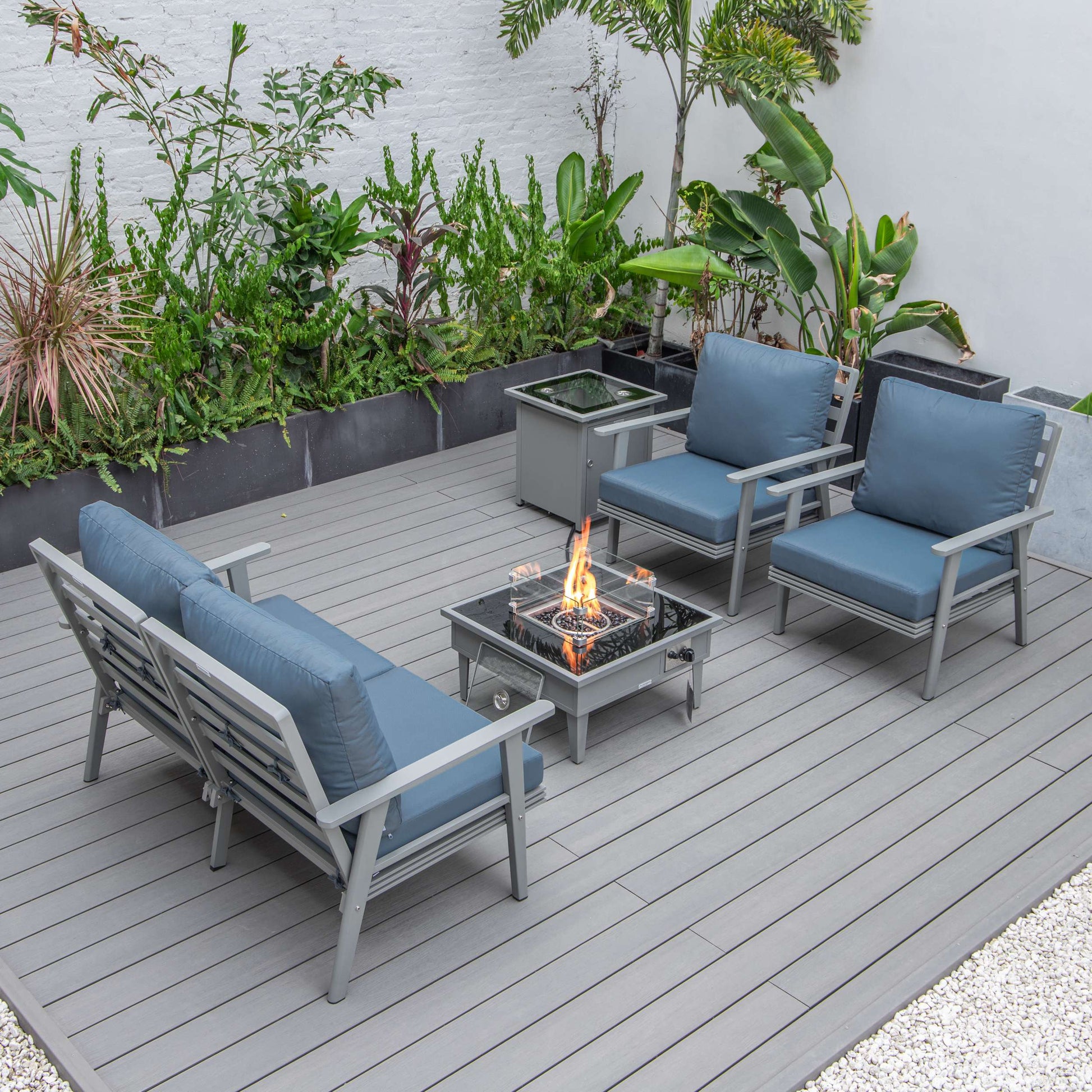 LeisureMod Walbrooke Modern Grey Patio Conversation With Square Fire Pit & Tank Holder | Outdoor Sofas, Loveseats & Sectionals | Modishstore - 21