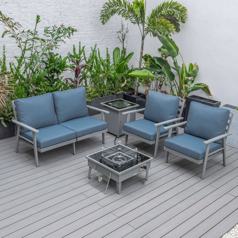 LeisureMod Walbrooke Modern Grey Patio Conversation With Square Fire Pit & Tank Holder | Outdoor Sofas, Loveseats & Sectionals | Modishstore - 22