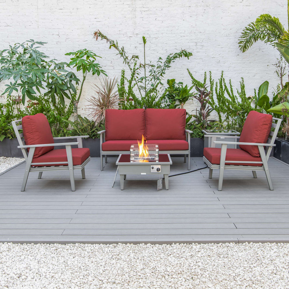 LeisureMod Walbrooke Modern Grey Patio Conversation With Square Fire Pit & Tank Holder | Outdoor Sofas, Loveseats & Sectionals | Modishstore - 64