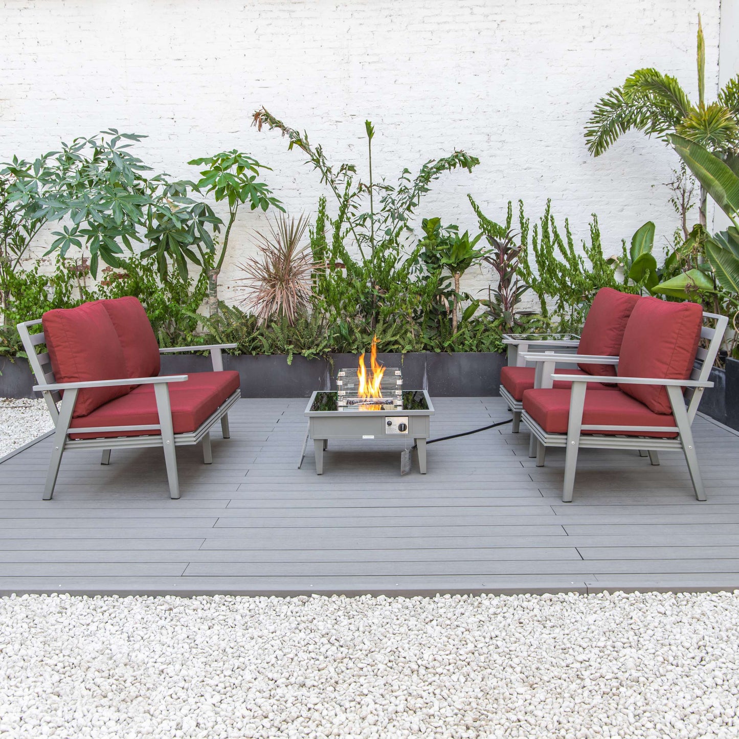 LeisureMod Walbrooke Modern Grey Patio Conversation With Square Fire Pit & Tank Holder | Outdoor Sofas, Loveseats & Sectionals | Modishstore - 60