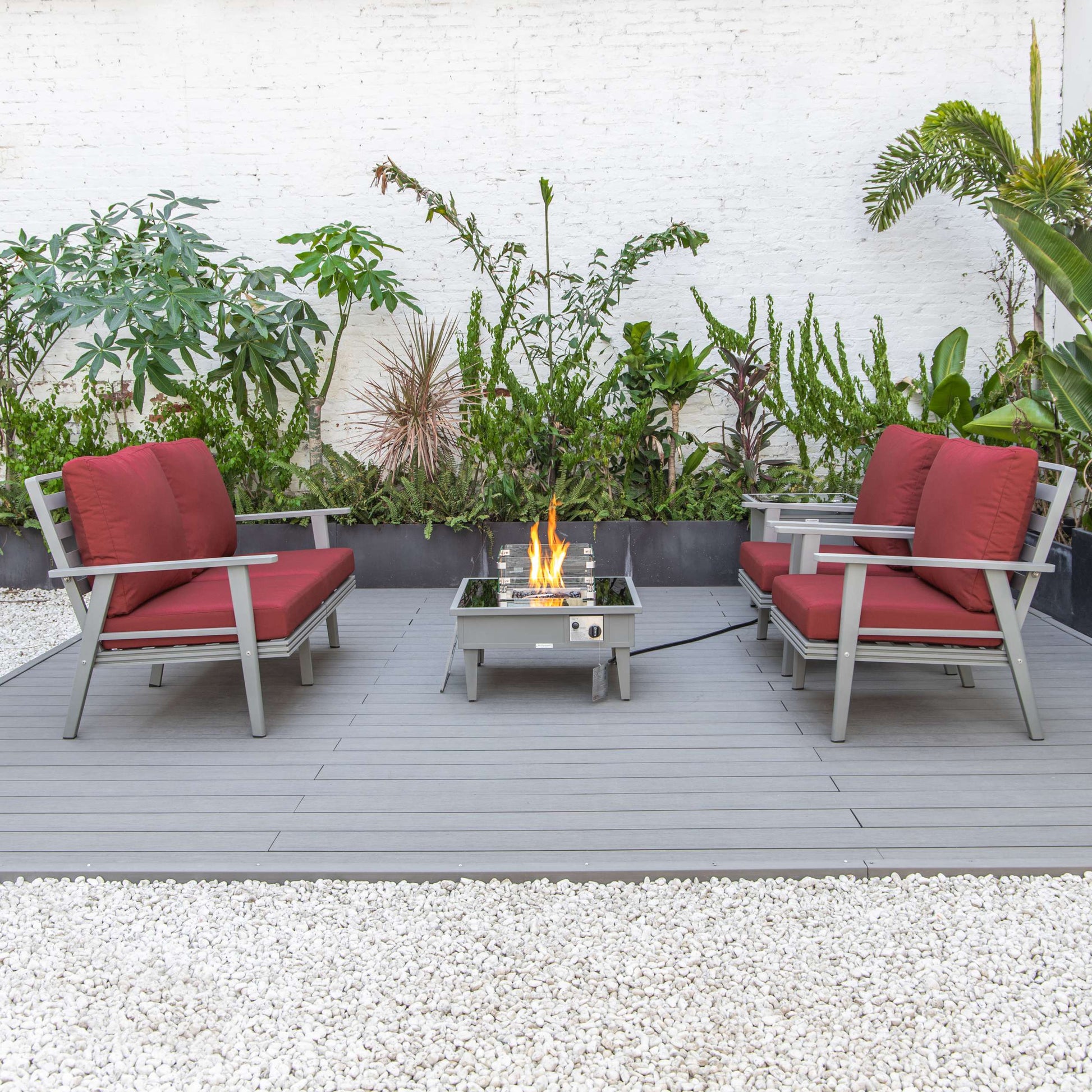 LeisureMod Walbrooke Modern Grey Patio Conversation With Square Fire Pit & Tank Holder | Outdoor Sofas, Loveseats & Sectionals | Modishstore - 60