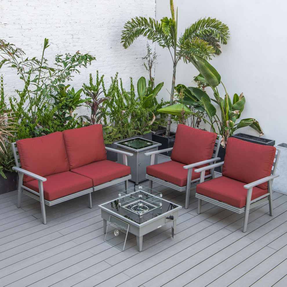 LeisureMod Walbrooke Modern Grey Patio Conversation With Square Fire Pit & Tank Holder | Outdoor Sofas, Loveseats & Sectionals | Modishstore - 62