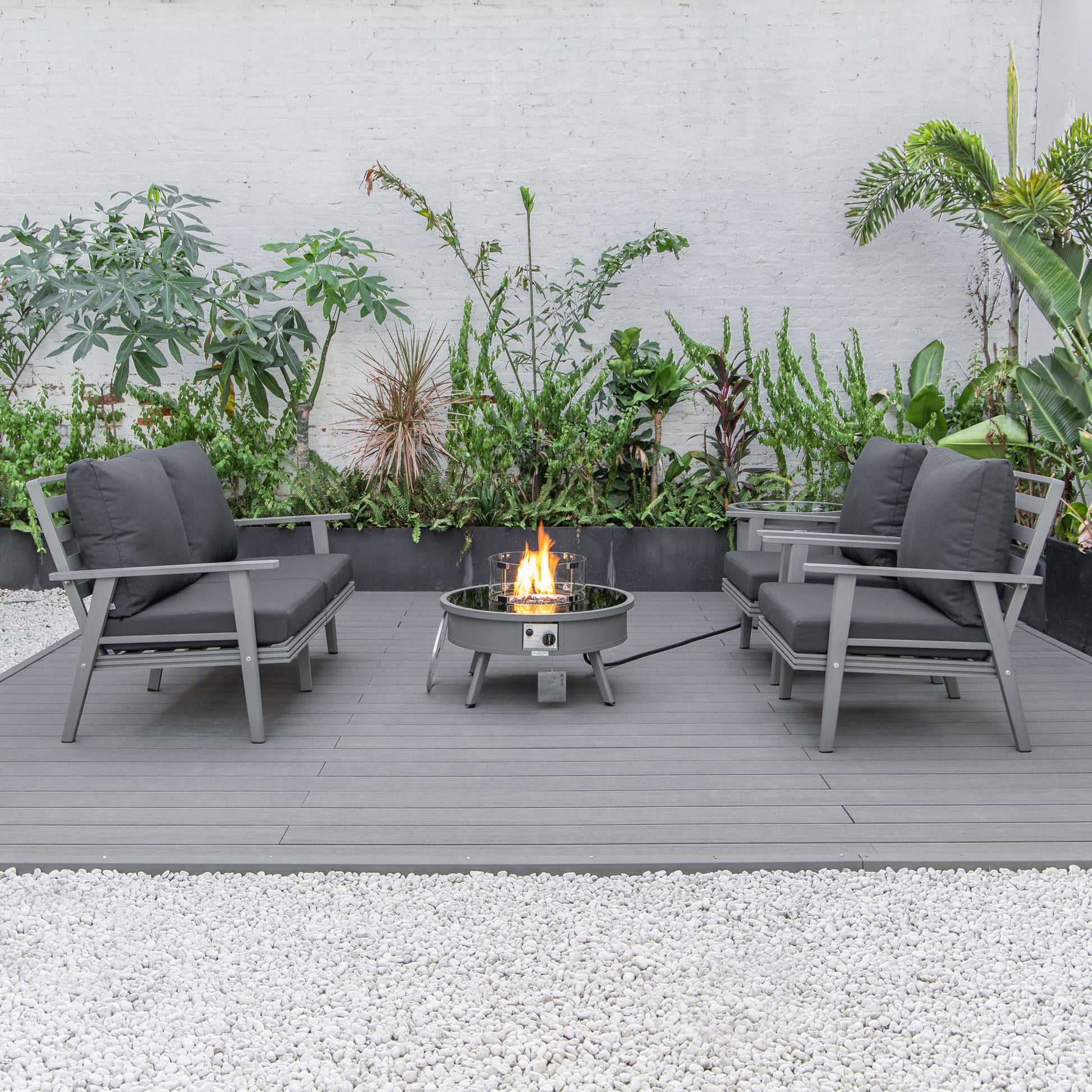 LeisureMod Walbrooke Modern Grey Patio Conversation With Round Fire Pit & Tank Holder | Outdoor Sofas, Loveseats & Sectionals | Modishstore - 41