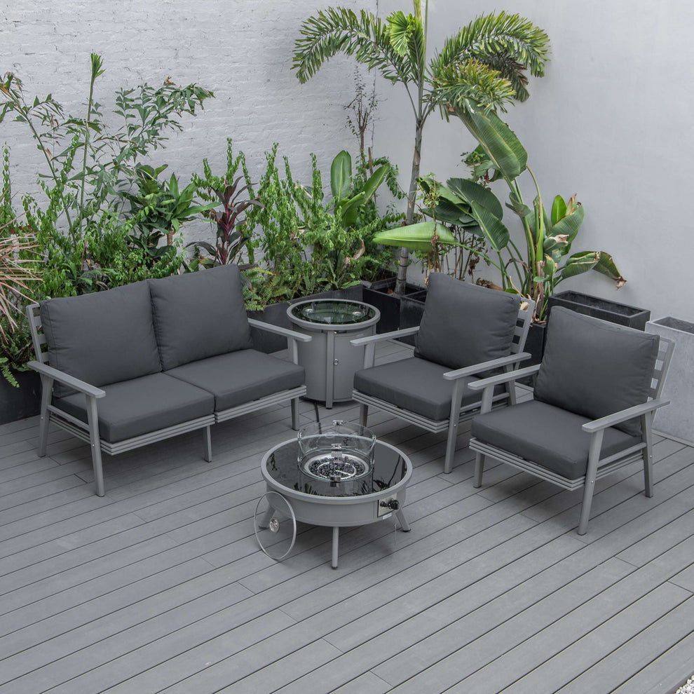 LeisureMod Walbrooke Modern Grey Patio Conversation With Round Fire Pit & Tank Holder | Outdoor Sofas, Loveseats & Sectionals | Modishstore - 42