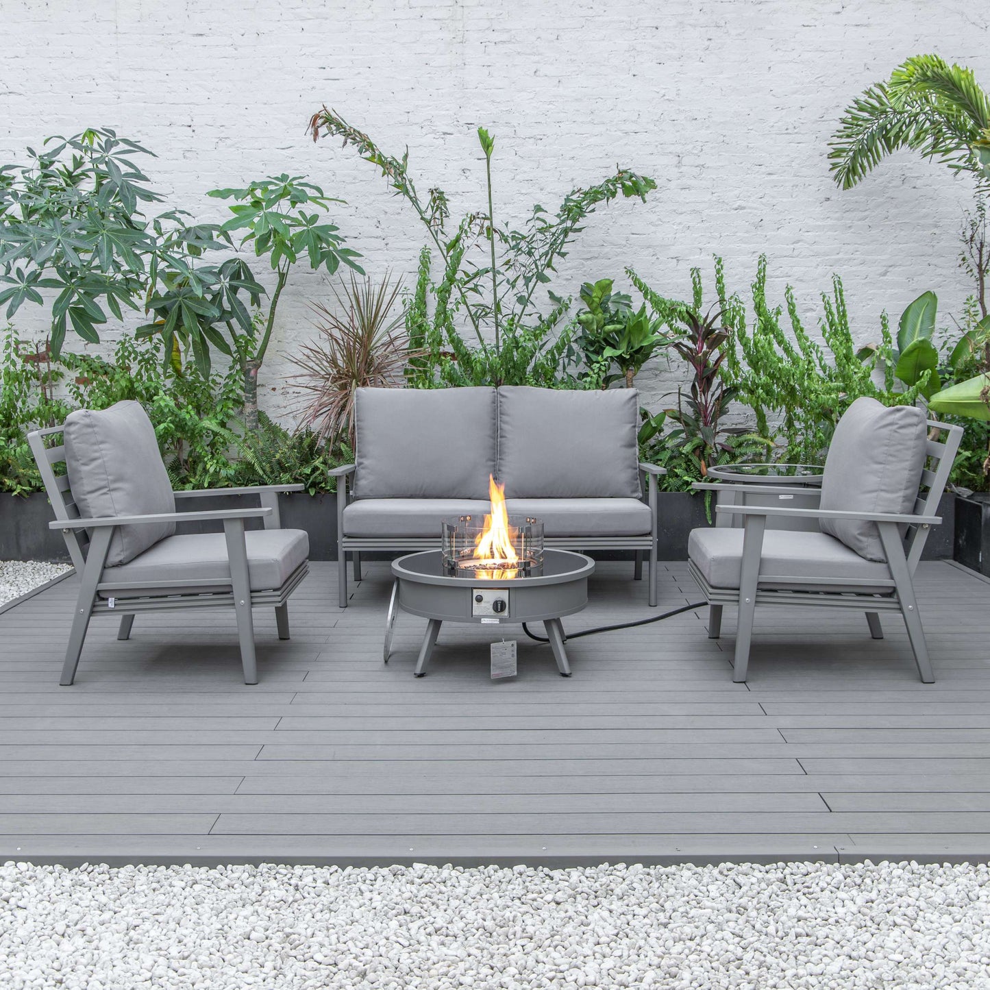 LeisureMod Walbrooke Modern Grey Patio Conversation With Round Fire Pit & Tank Holder | Outdoor Sofas, Loveseats & Sectionals | Modishstore - 40