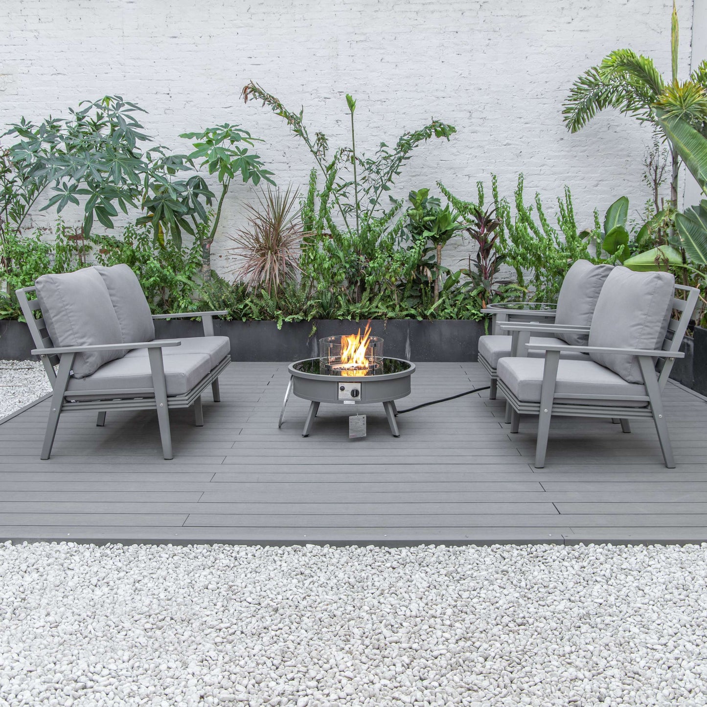 LeisureMod Walbrooke Modern Grey Patio Conversation With Round Fire Pit & Tank Holder | Outdoor Sofas, Loveseats & Sectionals | Modishstore - 34