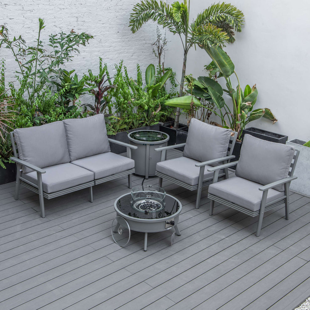LeisureMod Walbrooke Modern Grey Patio Conversation With Round Fire Pit & Tank Holder | Outdoor Sofas, Loveseats & Sectionals | Modishstore - 36