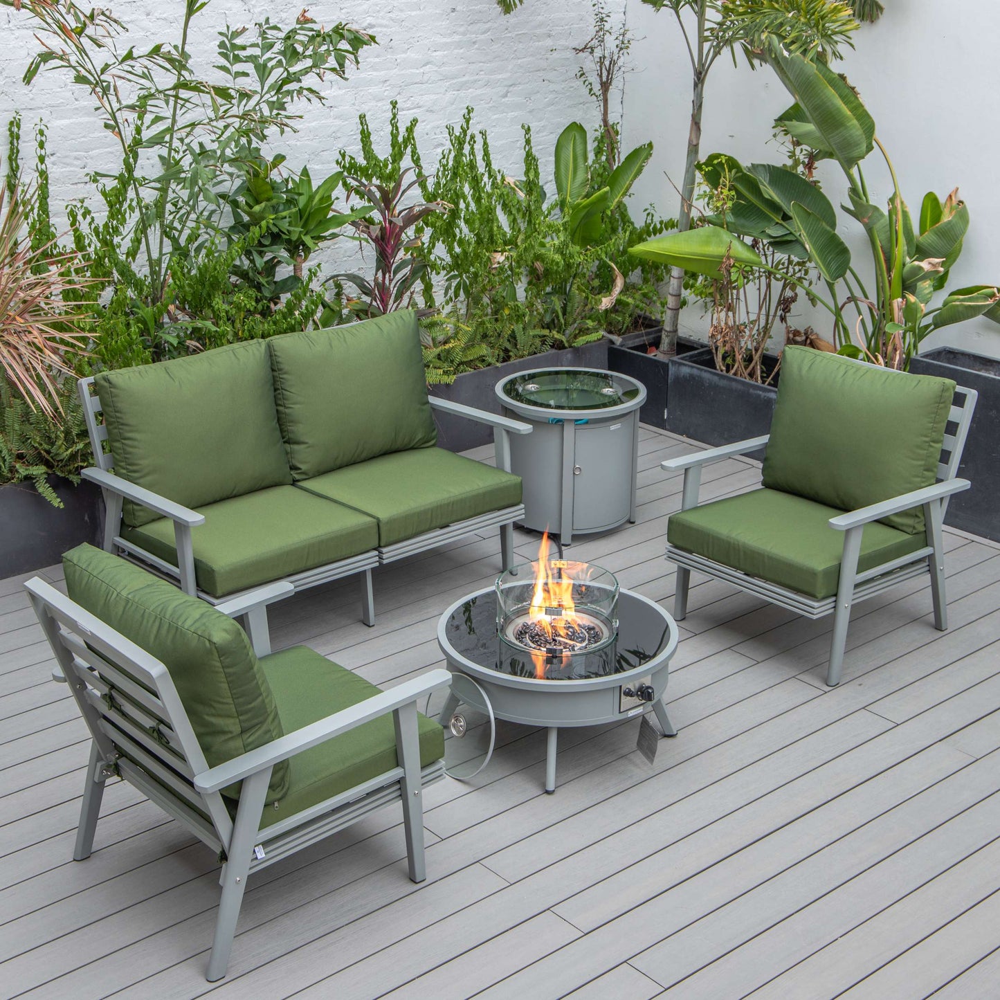 LeisureMod Walbrooke Modern Grey Patio Conversation With Round Fire Pit & Tank Holder | Outdoor Sofas, Loveseats & Sectionals | Modishstore - 72