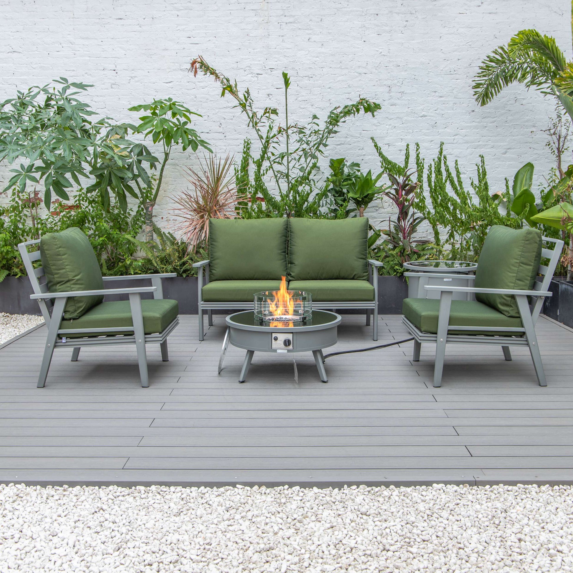 LeisureMod Walbrooke Modern Grey Patio Conversation With Round Fire Pit & Tank Holder | Outdoor Sofas, Loveseats & Sectionals | Modishstore - 73