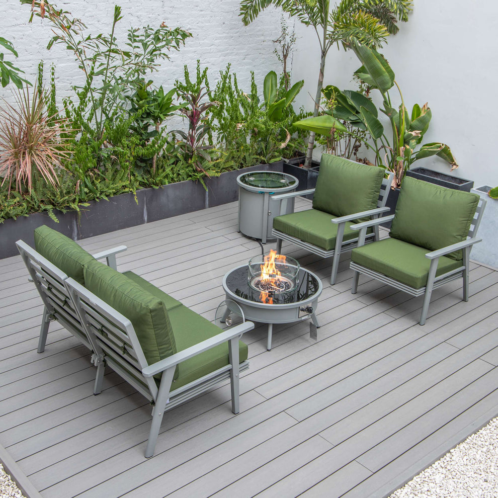 LeisureMod Walbrooke Modern Grey Patio Conversation With Round Fire Pit & Tank Holder | Outdoor Sofas, Loveseats & Sectionals | Modishstore - 69