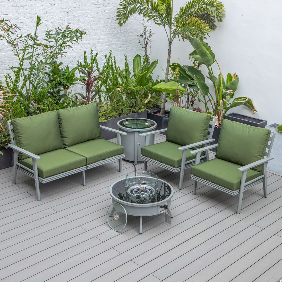 LeisureMod Walbrooke Modern Grey Patio Conversation With Round Fire Pit & Tank Holder | Outdoor Sofas, Loveseats & Sectionals | Modishstore - 71
