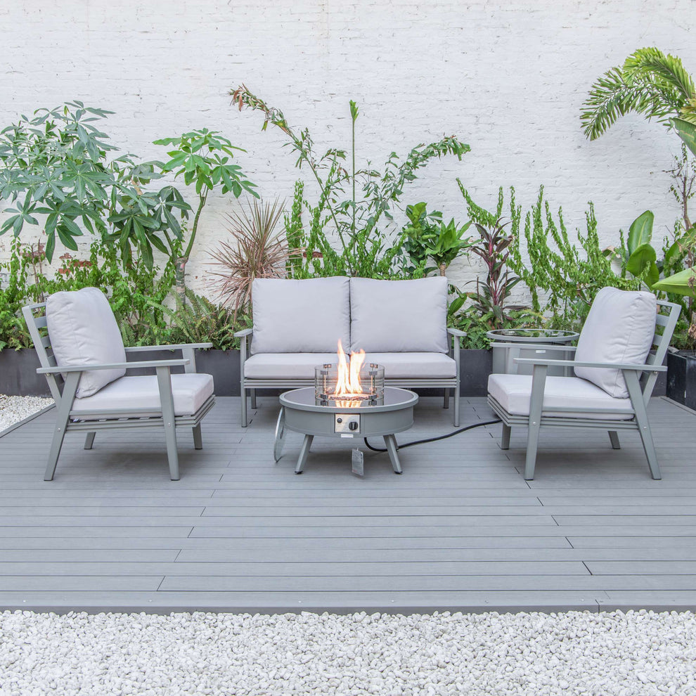 LeisureMod Walbrooke Modern Grey Patio Conversation With Round Fire Pit & Tank Holder | Outdoor Sofas, Loveseats & Sectionals | Modishstore - 68