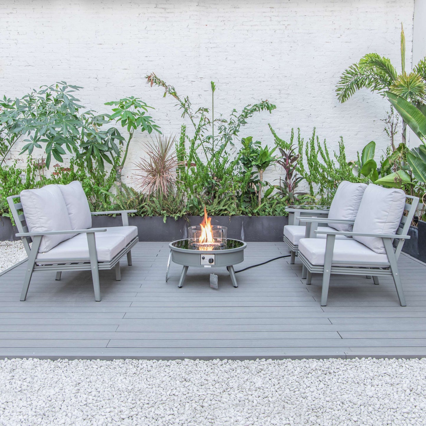 LeisureMod Walbrooke Modern Grey Patio Conversation With Round Fire Pit & Tank Holder | Outdoor Sofas, Loveseats & Sectionals | Modishstore - 59