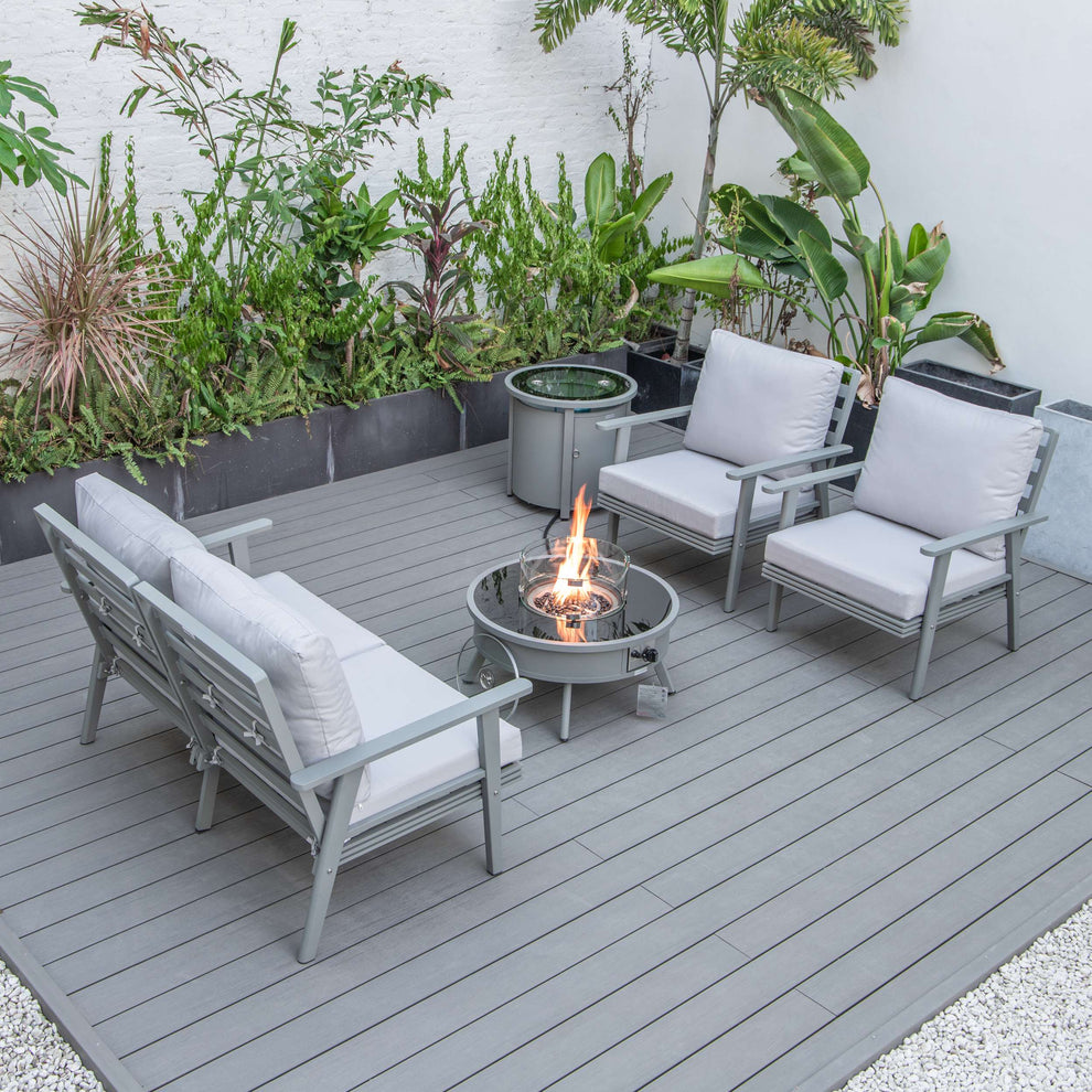 LeisureMod Walbrooke Modern Grey Patio Conversation With Round Fire Pit & Tank Holder | Outdoor Sofas, Loveseats & Sectionals | Modishstore - 60