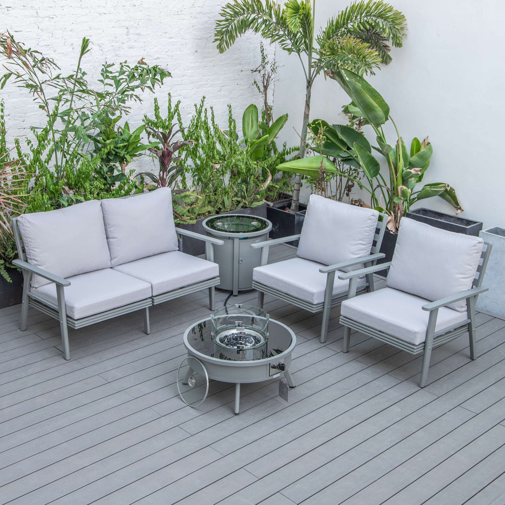 LeisureMod Walbrooke Modern Grey Patio Conversation With Round Fire Pit & Tank Holder | Outdoor Sofas, Loveseats & Sectionals | Modishstore - 63