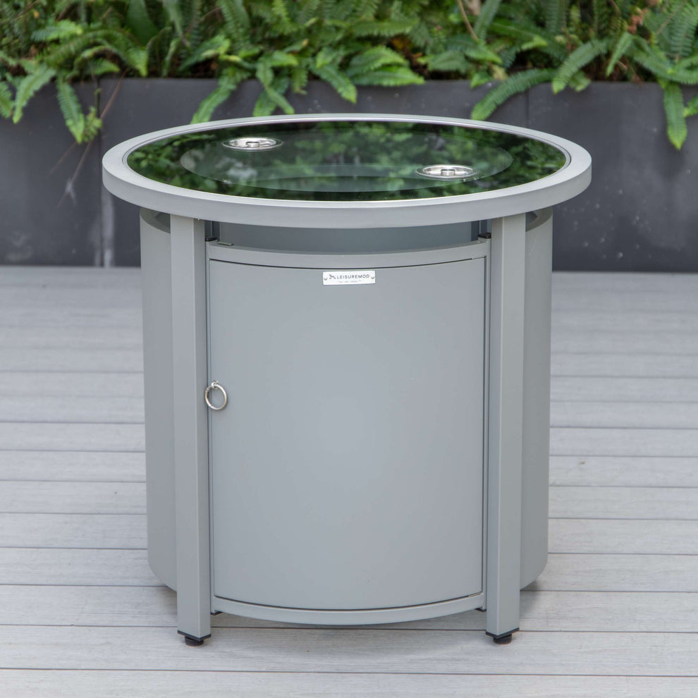 LeisureMod Walbrooke Modern Grey Patio Conversation With Round Fire Pit & Tank Holder | Outdoor Sofas, Loveseats & Sectionals | Modishstore - 13