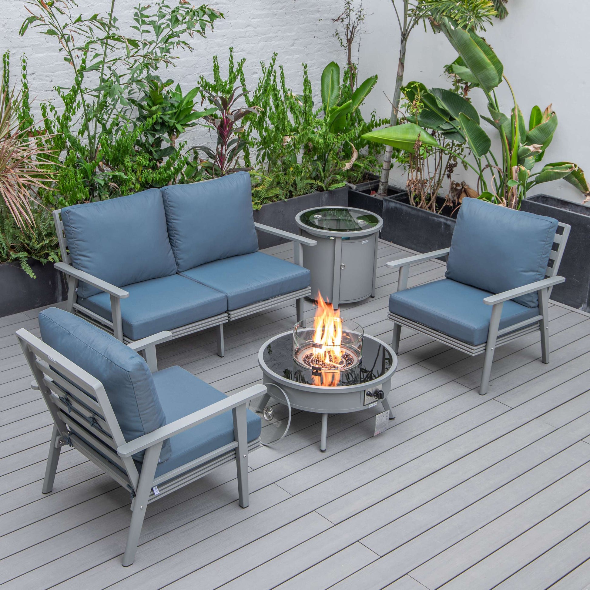 LeisureMod Walbrooke Modern Grey Patio Conversation With Round Fire Pit & Tank Holder | Outdoor Sofas, Loveseats & Sectionals | Modishstore - 31