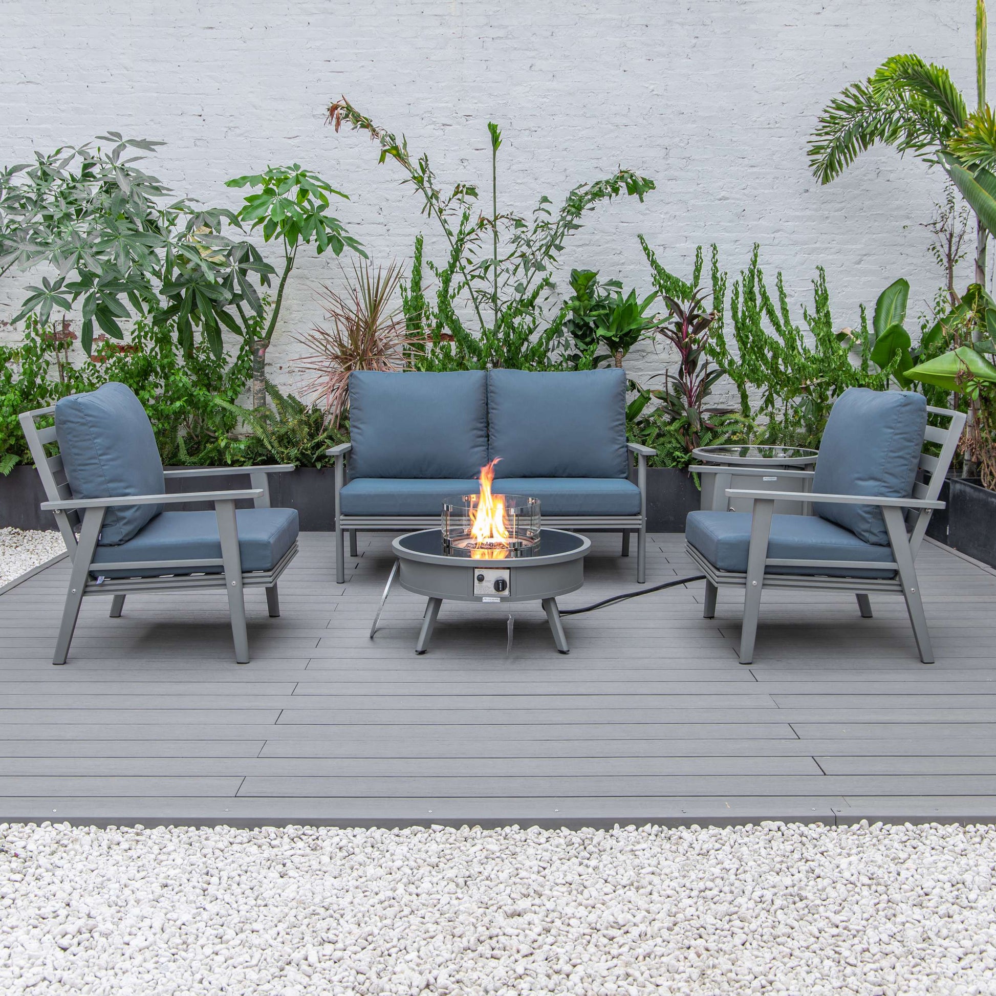 LeisureMod Walbrooke Modern Grey Patio Conversation With Round Fire Pit & Tank Holder | Outdoor Sofas, Loveseats & Sectionals | Modishstore - 32
