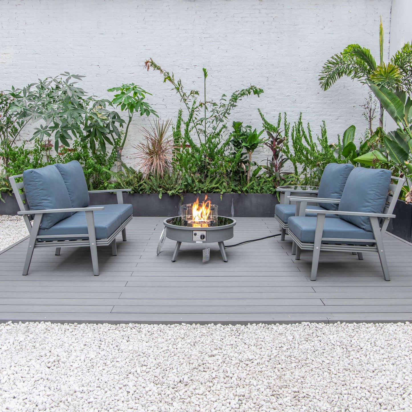 LeisureMod Walbrooke Modern Grey Patio Conversation With Round Fire Pit & Tank Holder | Outdoor Sofas, Loveseats & Sectionals | Modishstore - 24