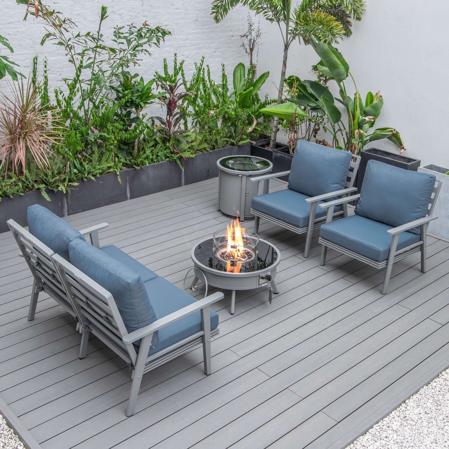 LeisureMod Walbrooke Modern Grey Patio Conversation With Round Fire Pit & Tank Holder | Outdoor Sofas, Loveseats & Sectionals | Modishstore - 25