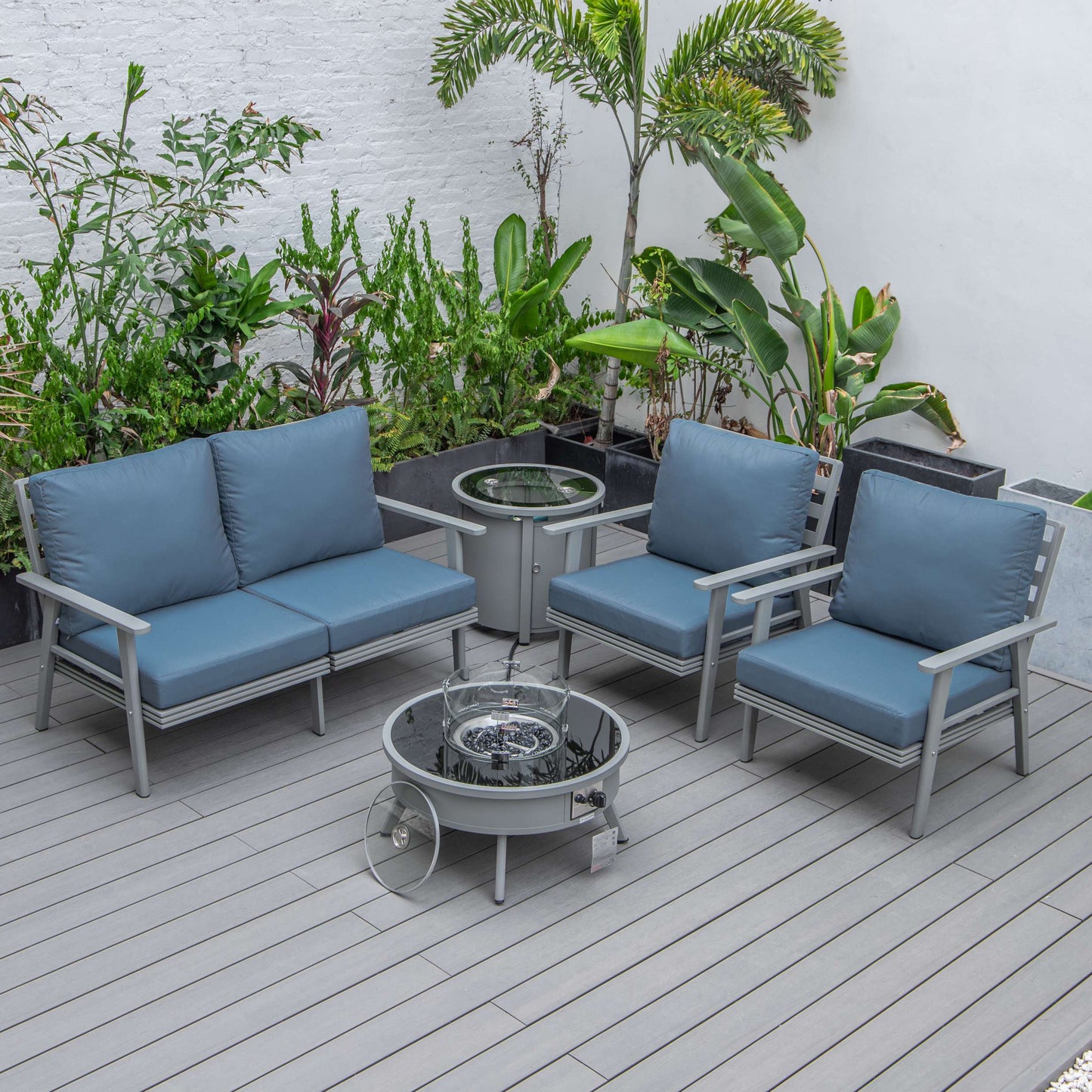 LeisureMod Walbrooke Modern Grey Patio Conversation With Round Fire Pit & Tank Holder | Outdoor Sofas, Loveseats & Sectionals | Modishstore - 26