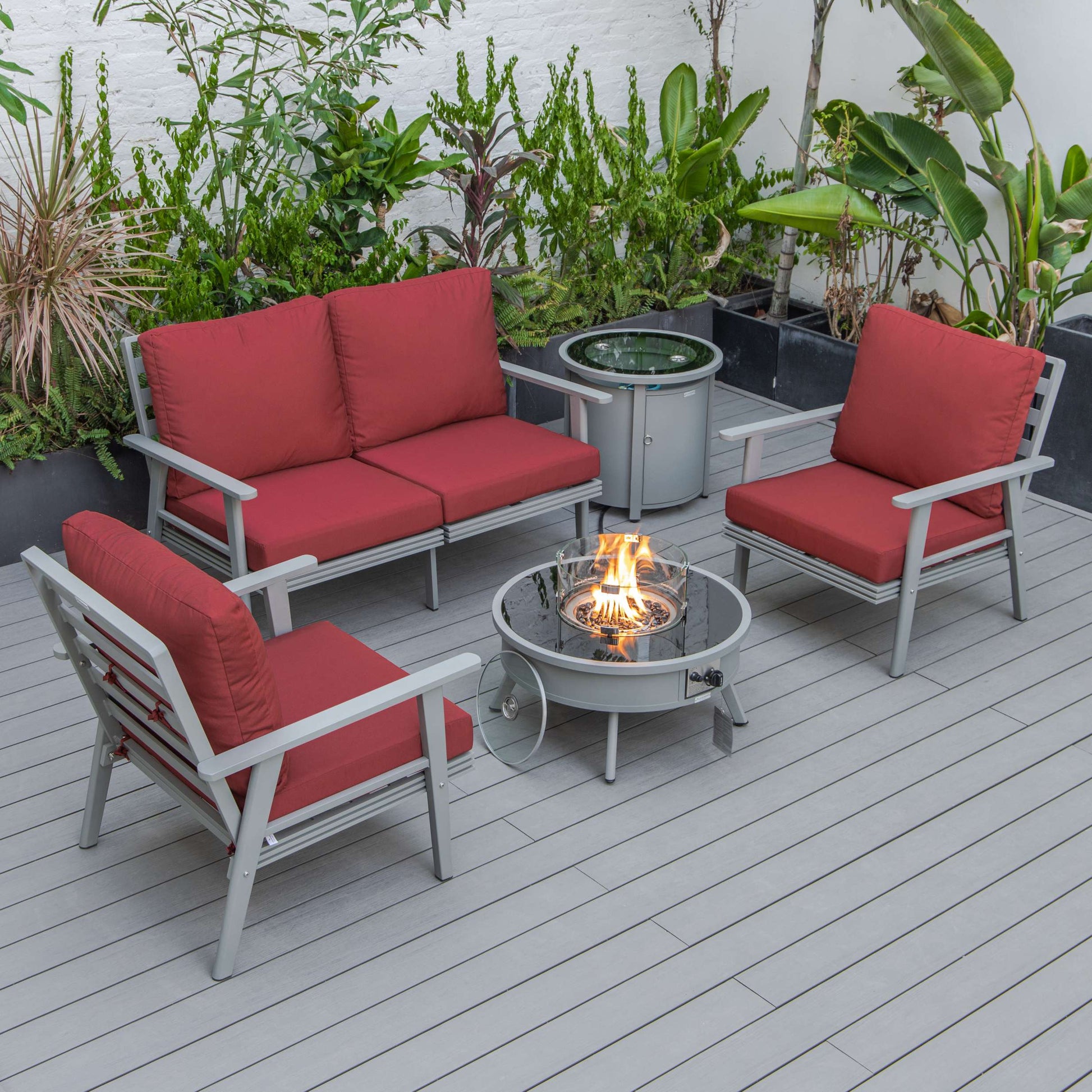 LeisureMod Walbrooke Modern Grey Patio Conversation With Round Fire Pit & Tank Holder | Outdoor Sofas, Loveseats & Sectionals | Modishstore - 61