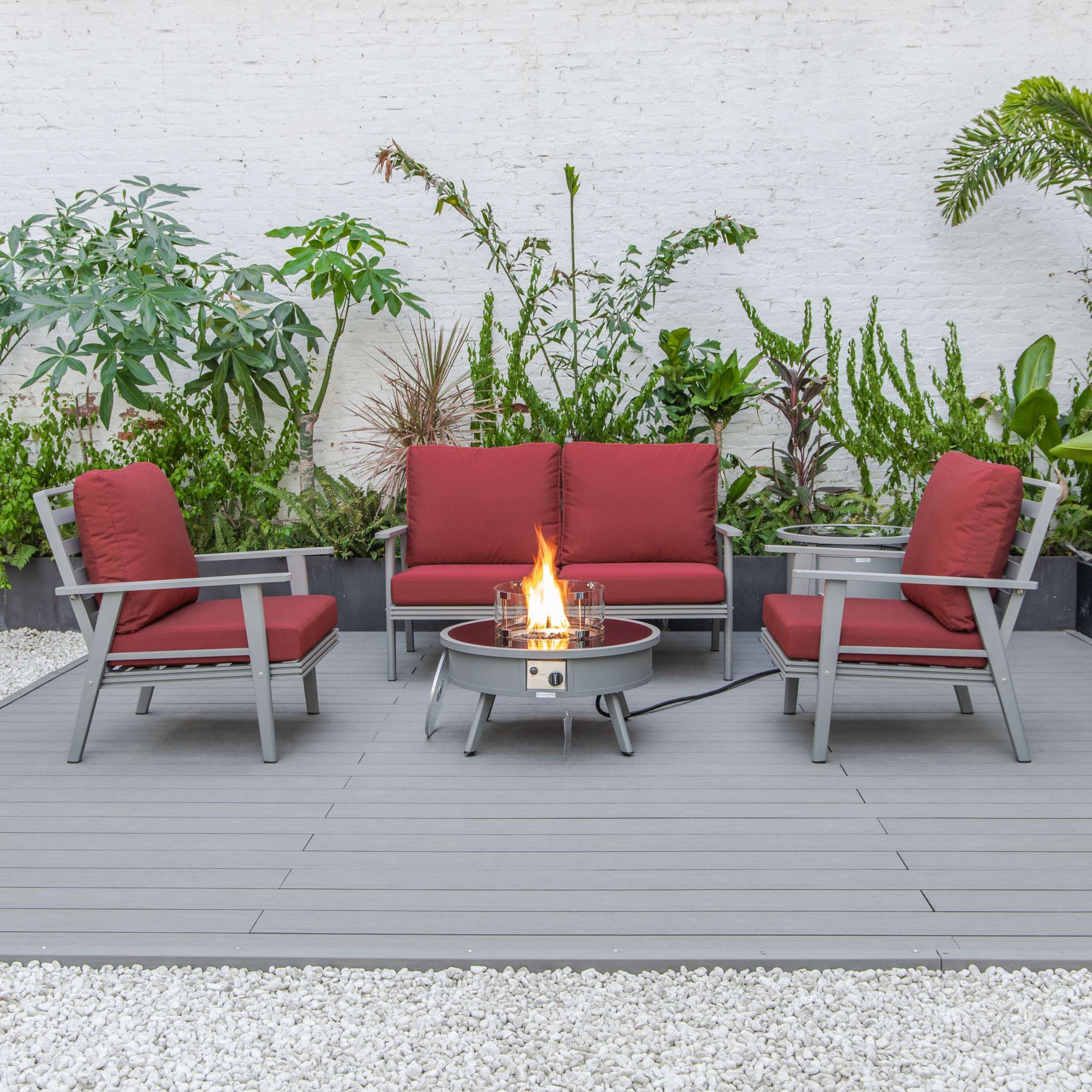 LeisureMod Walbrooke Modern Grey Patio Conversation With Round Fire Pit & Tank Holder | Outdoor Sofas, Loveseats & Sectionals | Modishstore - 62