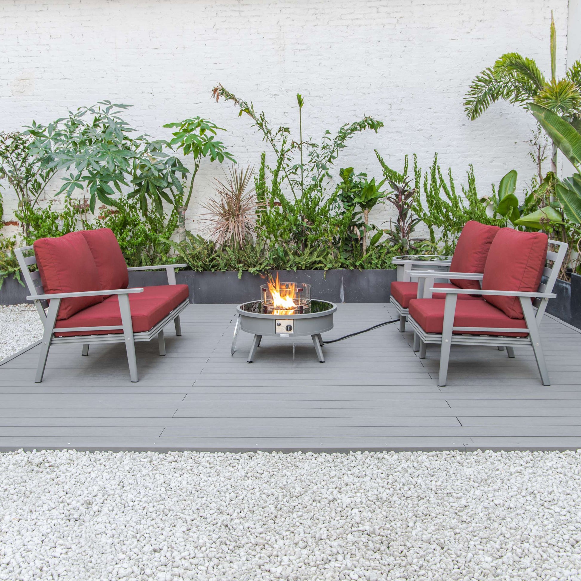 LeisureMod Walbrooke Modern Grey Patio Conversation With Round Fire Pit & Tank Holder | Outdoor Sofas, Loveseats & Sectionals | Modishstore - 52