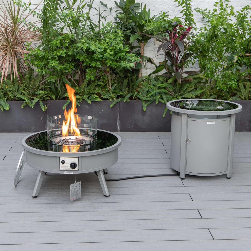 LeisureMod Walbrooke Modern Grey Patio Conversation With Round Fire Pit & Tank Holder | Outdoor Sofas, Loveseats & Sectionals | Modishstore - 15