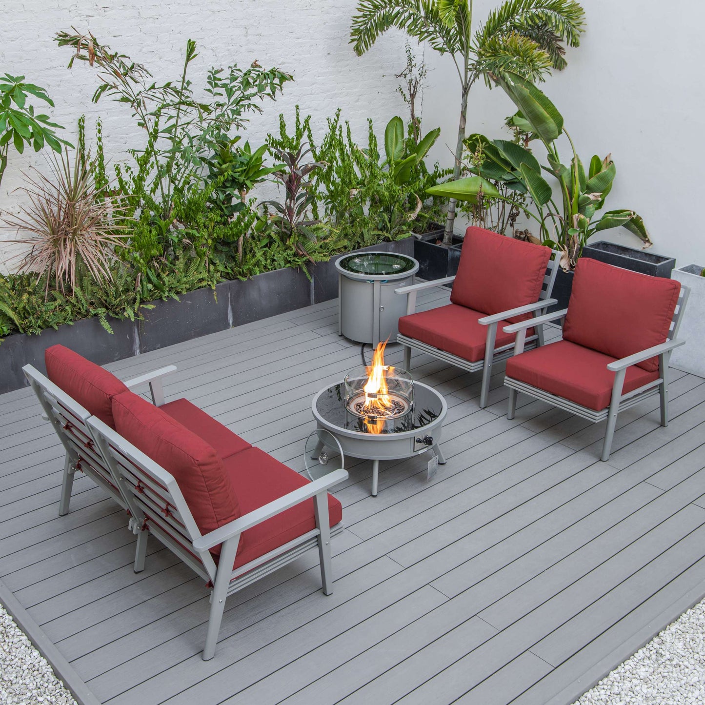 LeisureMod Walbrooke Modern Grey Patio Conversation With Round Fire Pit & Tank Holder | Outdoor Sofas, Loveseats & Sectionals | Modishstore - 53