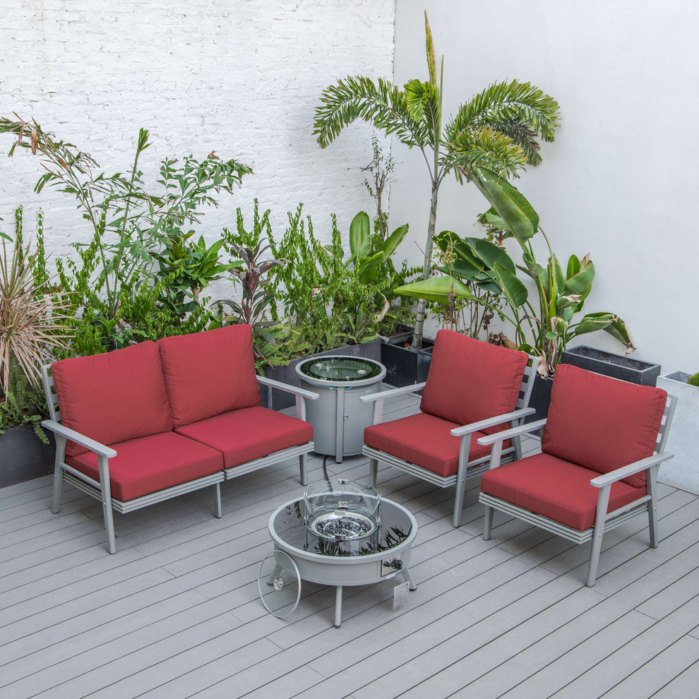 LeisureMod Walbrooke Modern Grey Patio Conversation With Round Fire Pit & Tank Holder | Outdoor Sofas, Loveseats & Sectionals | Modishstore - 57