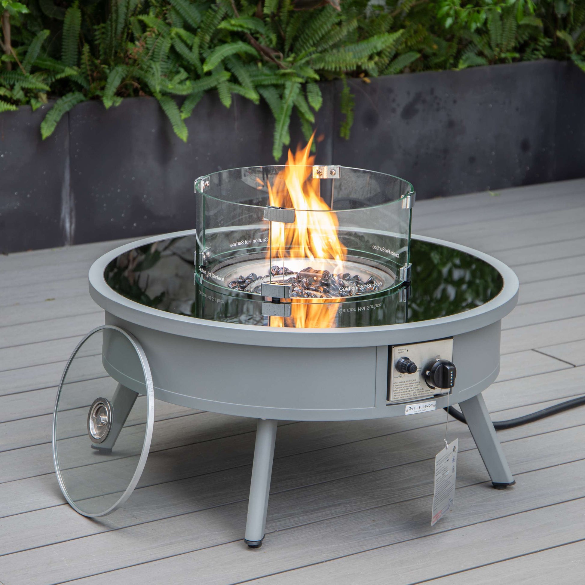 LeisureMod Walbrooke Modern Grey Patio Conversation With Round Fire Pit & Tank Holder | Outdoor Sofas, Loveseats & Sectionals | Modishstore - 16