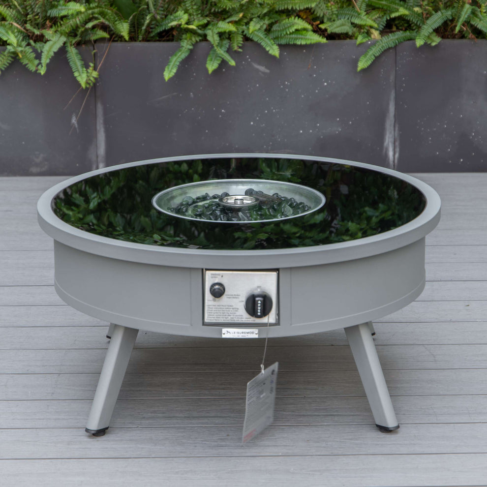 LeisureMod Walbrooke Modern Grey Patio Conversation With Round Fire Pit & Tank Holder | Outdoor Sofas, Loveseats & Sectionals | Modishstore - 14
