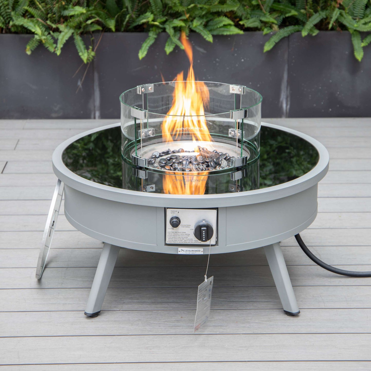Leisuremod Walbrooke Outdoor Patio Aluminum Round Fire Pit Side Table | FIRE PITS | Modishstore - 32