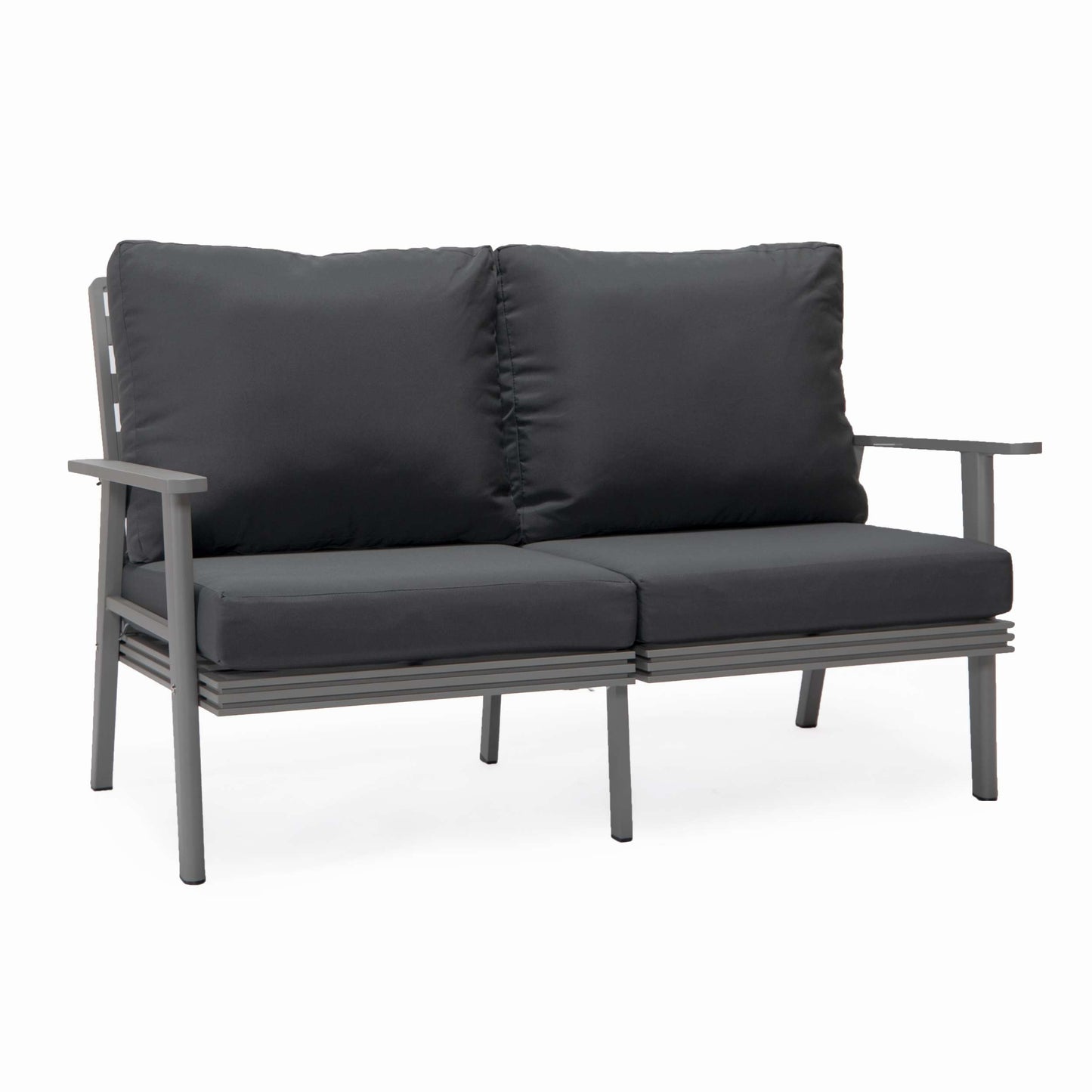 Leisuremod Walbrooke Modern Outdoor Patio Loveseat with Gray Aluminum Frame and Removable Cushions For Patio and Backyard Garden | Outdoor Sofas, Loveseats & Sectionals | Modishstore - 2