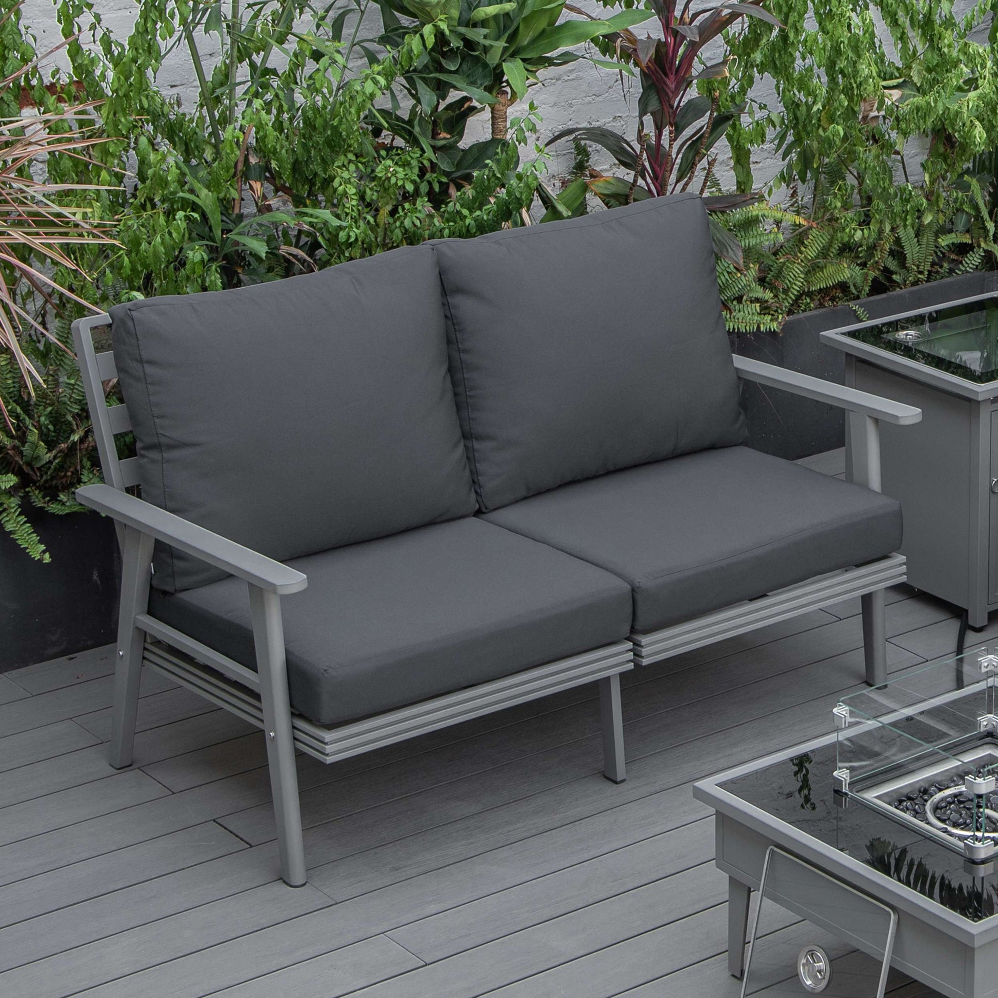 Leisuremod Walbrooke Modern Outdoor Patio Loveseat with Gray Aluminum Frame and Removable Cushions For Patio and Backyard Garden | Outdoor Sofas, Loveseats & Sectionals | Modishstore