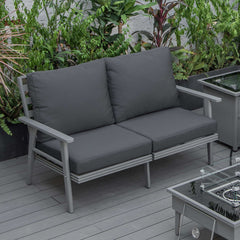 Leisuremod Walbrooke Modern Outdoor Patio Loveseat with Gray Aluminum Frame and Removable Cushions For Patio and Backyard Garden