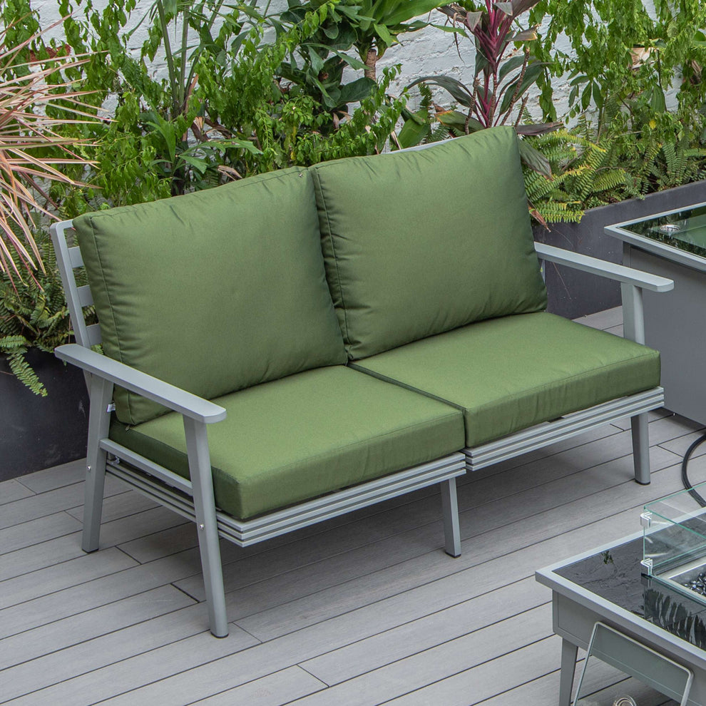 Leisuremod Walbrooke Modern Outdoor Patio Loveseat with Gray Aluminum Frame and Removable Cushions For Patio and Backyard Garden | Outdoor Sofas, Loveseats & Sectionals | Modishstore - 23