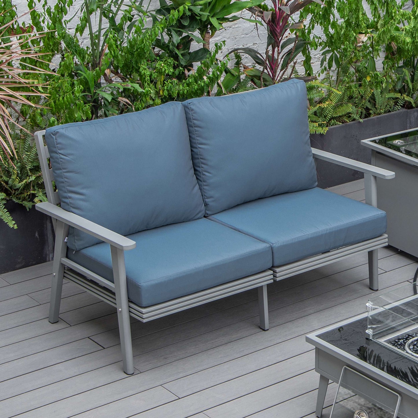 Leisuremod Walbrooke Modern Outdoor Patio Loveseat with Gray Aluminum Frame and Removable Cushions For Patio and Backyard Garden | Outdoor Sofas, Loveseats & Sectionals | Modishstore - 12