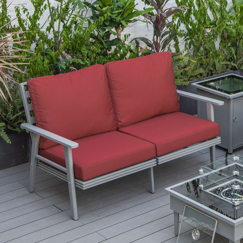 Leisuremod Walbrooke Modern Outdoor Patio Loveseat with Gray Aluminum Frame and Removable Cushions For Patio and Backyard Garden | Outdoor Sofas, Loveseats & Sectionals | Modishstore - 50