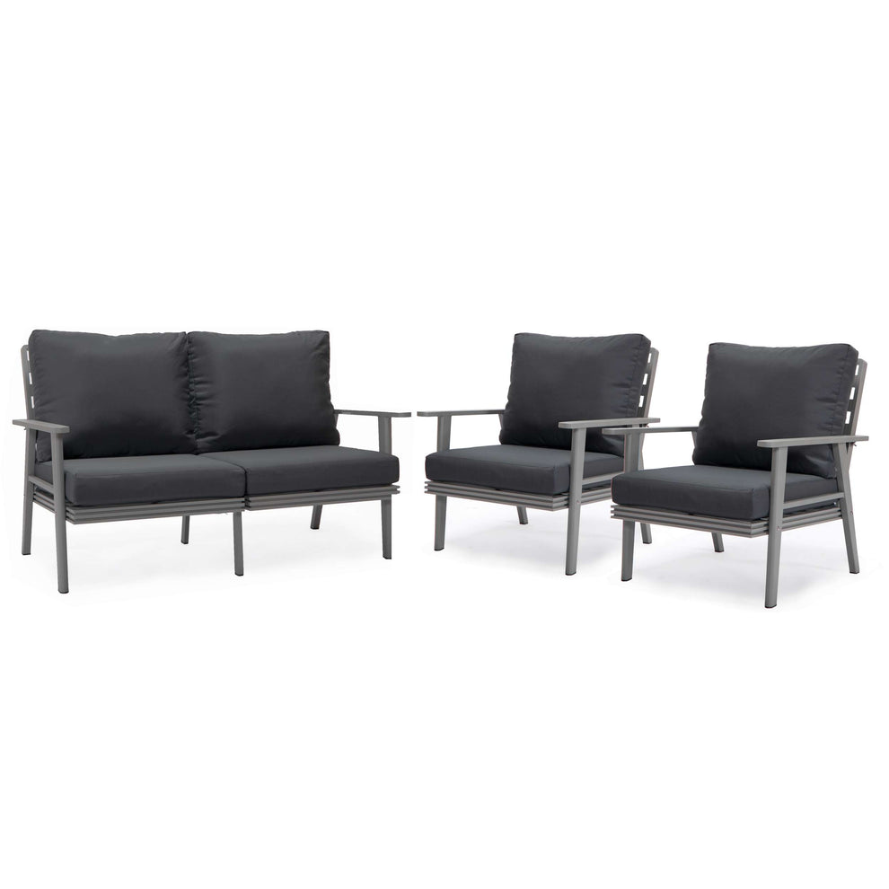 LeisureMod Walbrooke Modern 3-Piece Outdoor Patio Set with Grey Aluminum Frame | Outdoor Sofas, Loveseats & Sectionals | Modishstore - 2