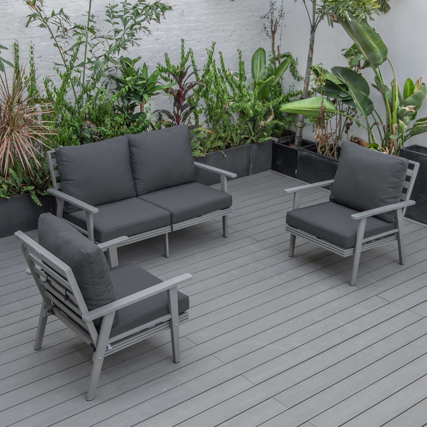 LeisureMod Walbrooke Modern 3-Piece Outdoor Patio Set with Grey Aluminum Frame | Outdoor Sofas, Loveseats & Sectionals | Modishstore - 9