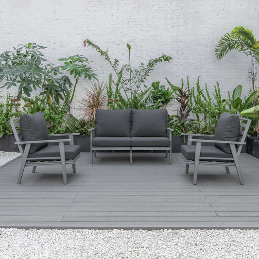 LeisureMod Walbrooke Modern 3-Piece Outdoor Patio Set with Grey Aluminum Frame | Outdoor Sofas, Loveseats & Sectionals | Modishstore