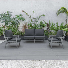 LeisureMod Walbrooke Modern 3-Piece Outdoor Patio Set with Grey Aluminum Frame