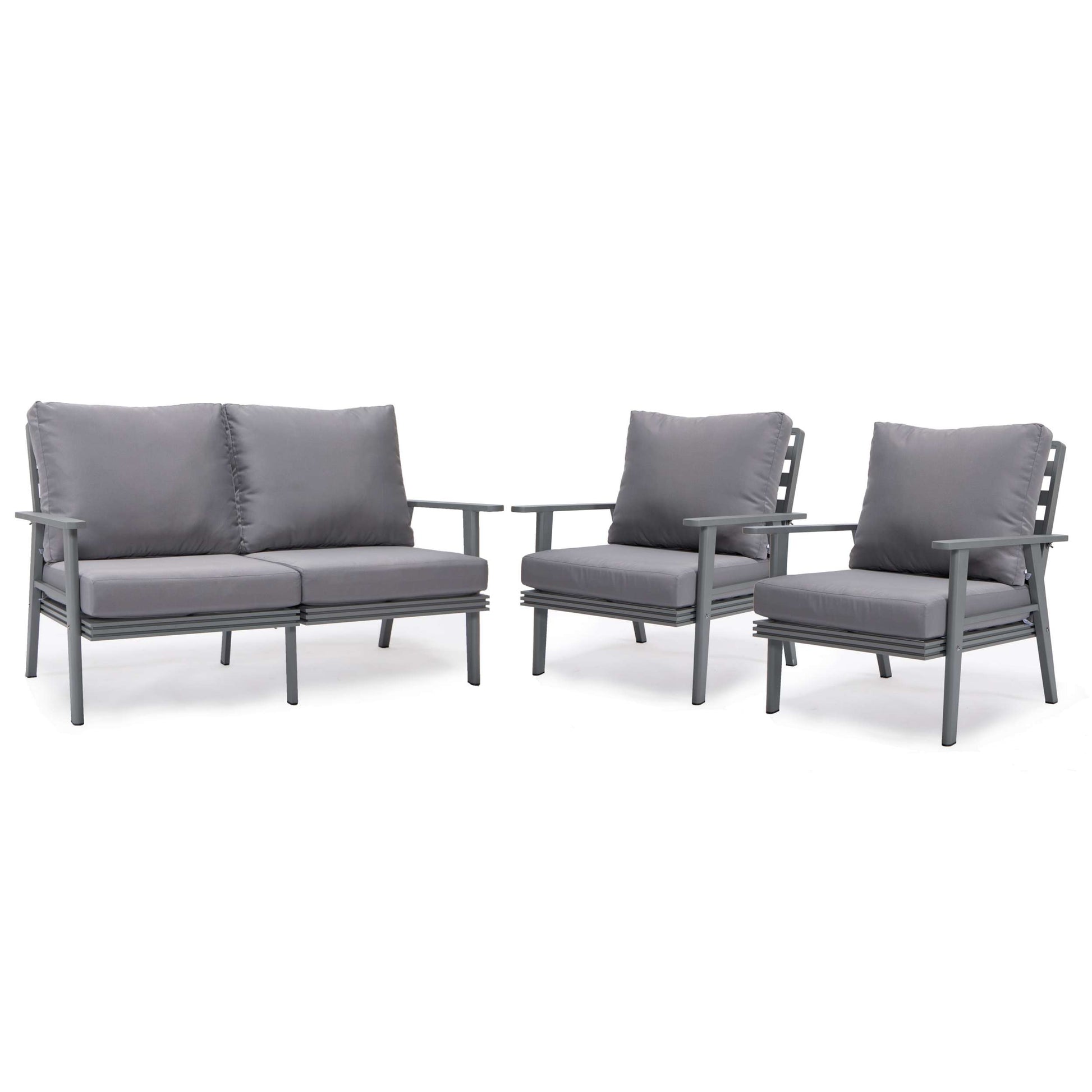 LeisureMod Walbrooke Modern 3-Piece Outdoor Patio Set with Grey Aluminum Frame | Outdoor Sofas, Loveseats & Sectionals | Modishstore - 33