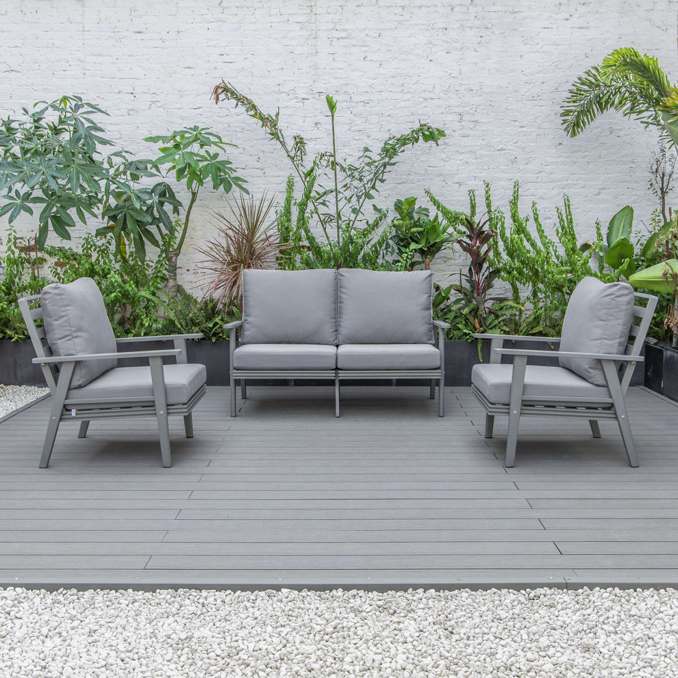 LeisureMod Walbrooke Modern 3-Piece Outdoor Patio Set with Grey Aluminum Frame | Outdoor Sofas, Loveseats & Sectionals | Modishstore - 32
