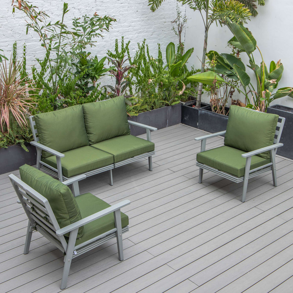 LeisureMod Walbrooke Modern 3-Piece Outdoor Patio Set with Grey Aluminum Frame | Outdoor Sofas, Loveseats & Sectionals | Modishstore - 27