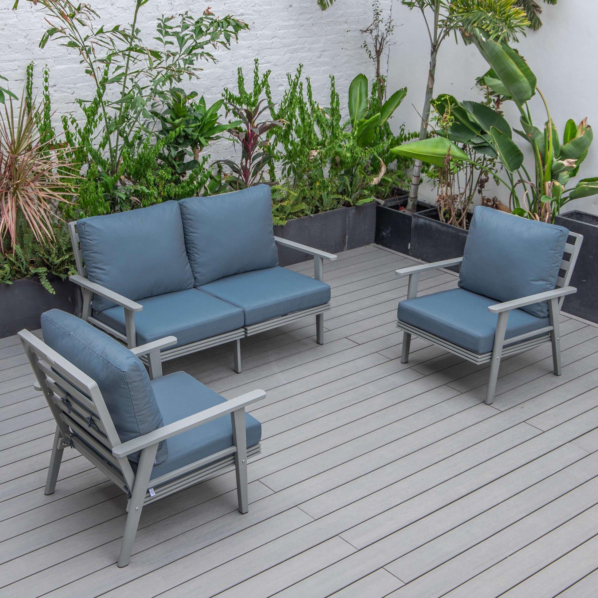 LeisureMod Walbrooke Modern 3-Piece Outdoor Patio Set with Grey Aluminum Frame | Outdoor Sofas, Loveseats & Sectionals | Modishstore - 65
