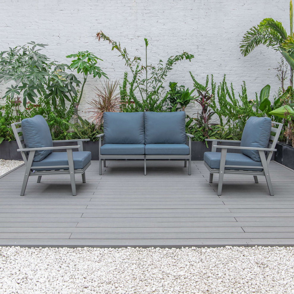 LeisureMod Walbrooke Modern 3-Piece Outdoor Patio Set with Grey Aluminum Frame | Outdoor Sofas, Loveseats & Sectionals | Modishstore - 57